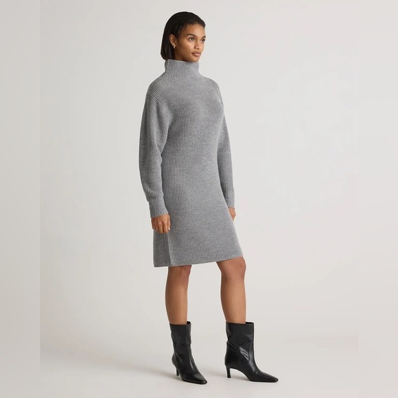 Quince Australian Merino Wool Relaxed Turtleneck Sweater Dress Heather Grey - Picture 2 of 10